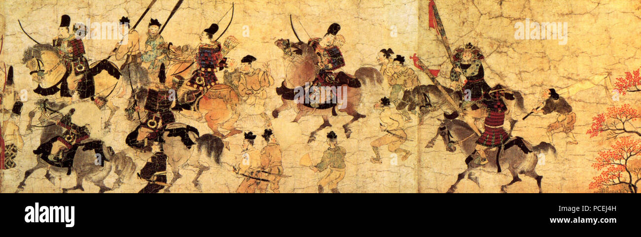 70 Ban Dainagon Ekotoba - persone su cavalli Foto Stock