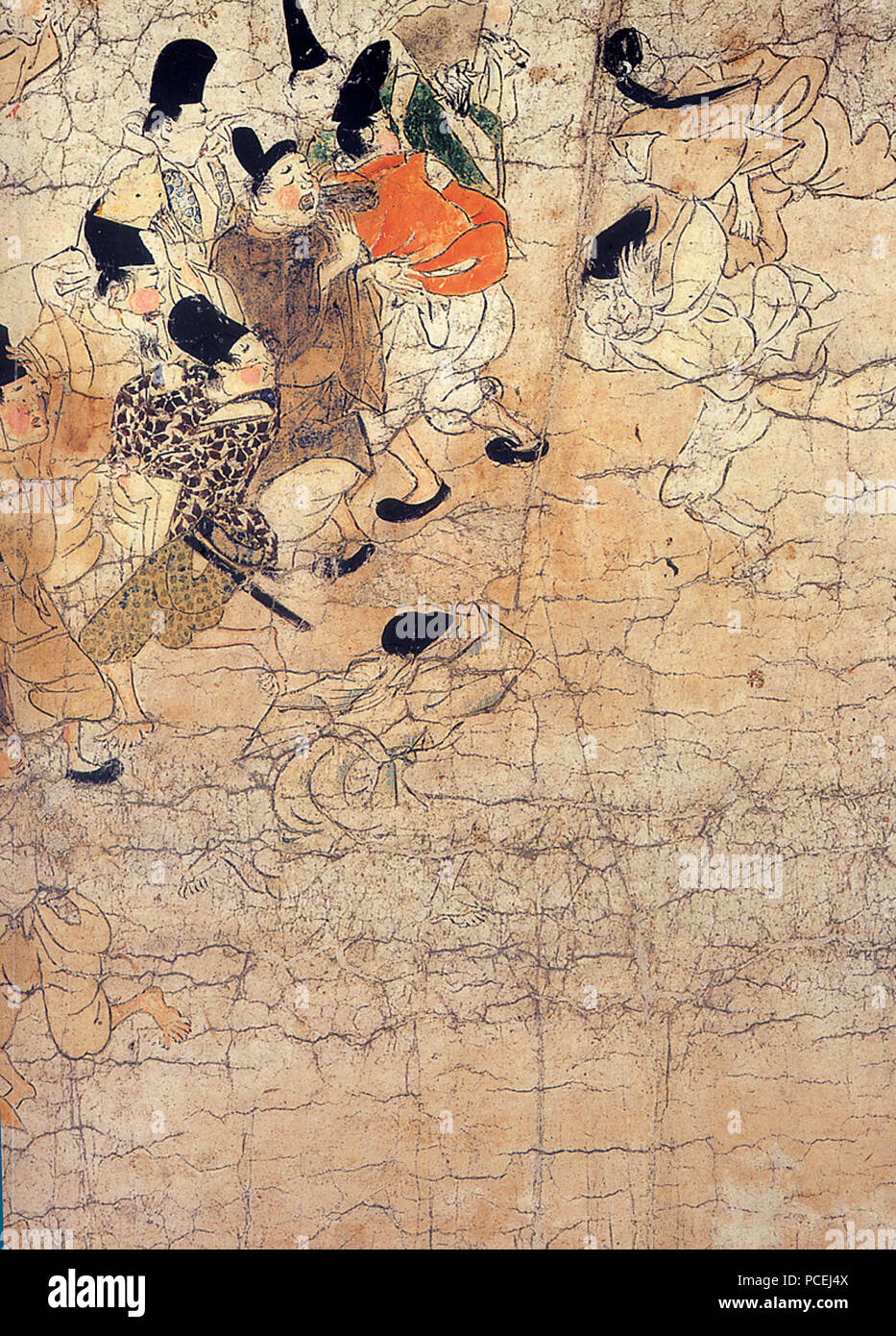 70 Ban Dainagon Ekotoba - persone che guardano il fuoco Foto Stock