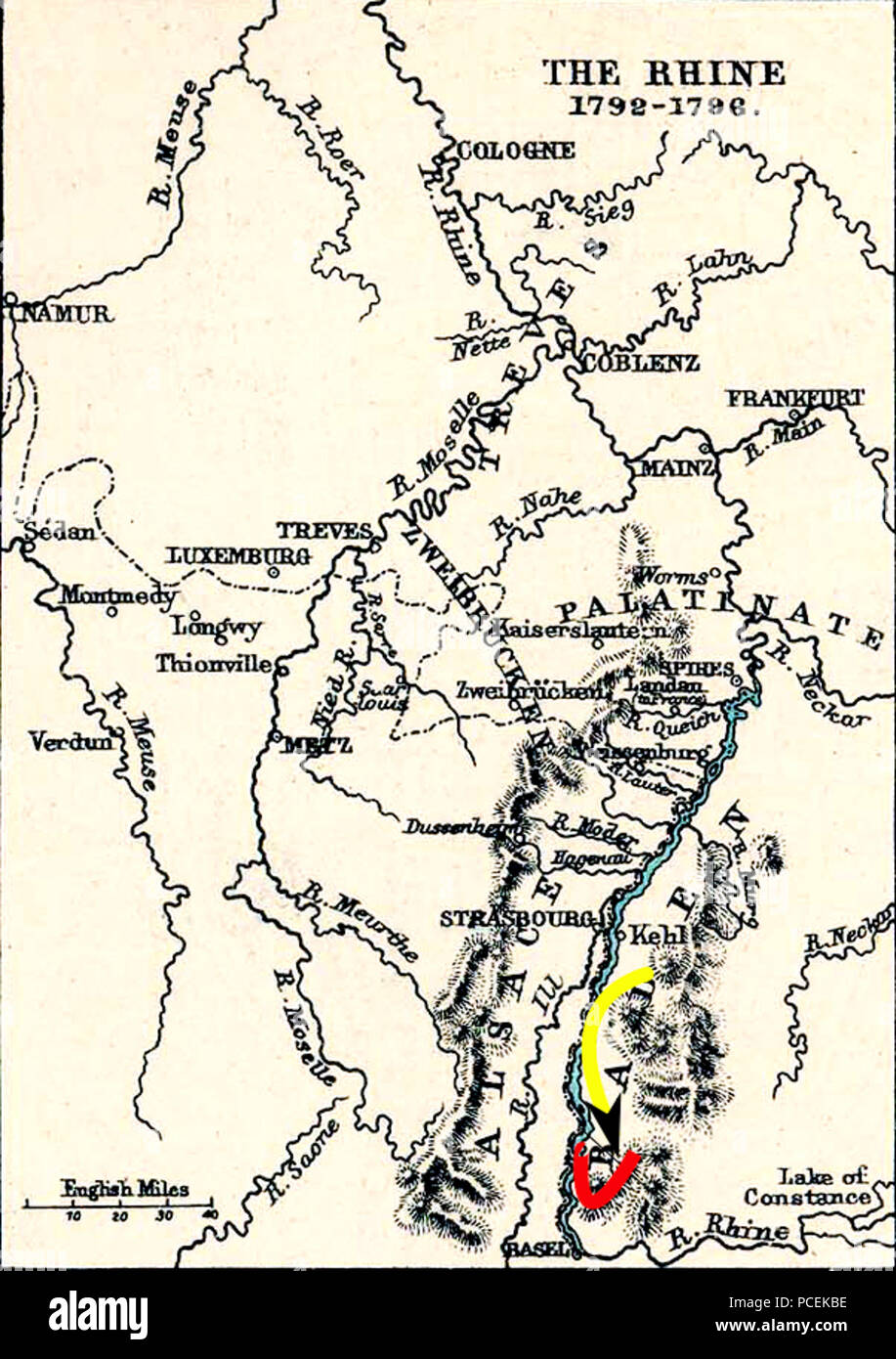 76 Battaglia di Schliengen mappa 1796 Foto Stock