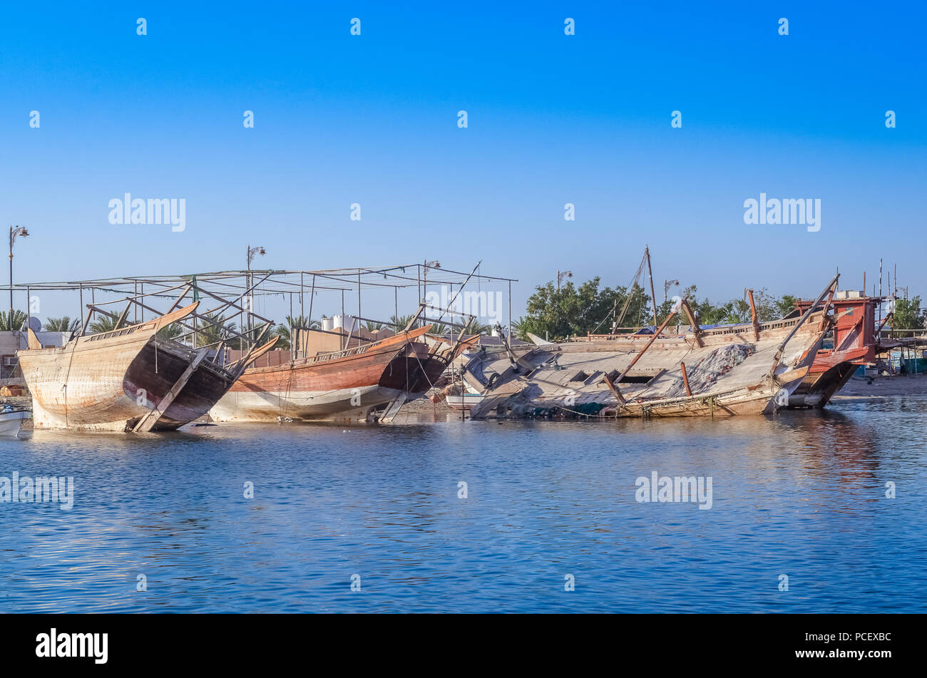 Dhow yard in Sur Oman dove barche tradizionali sono stati fabbricati e riparato Foto Stock