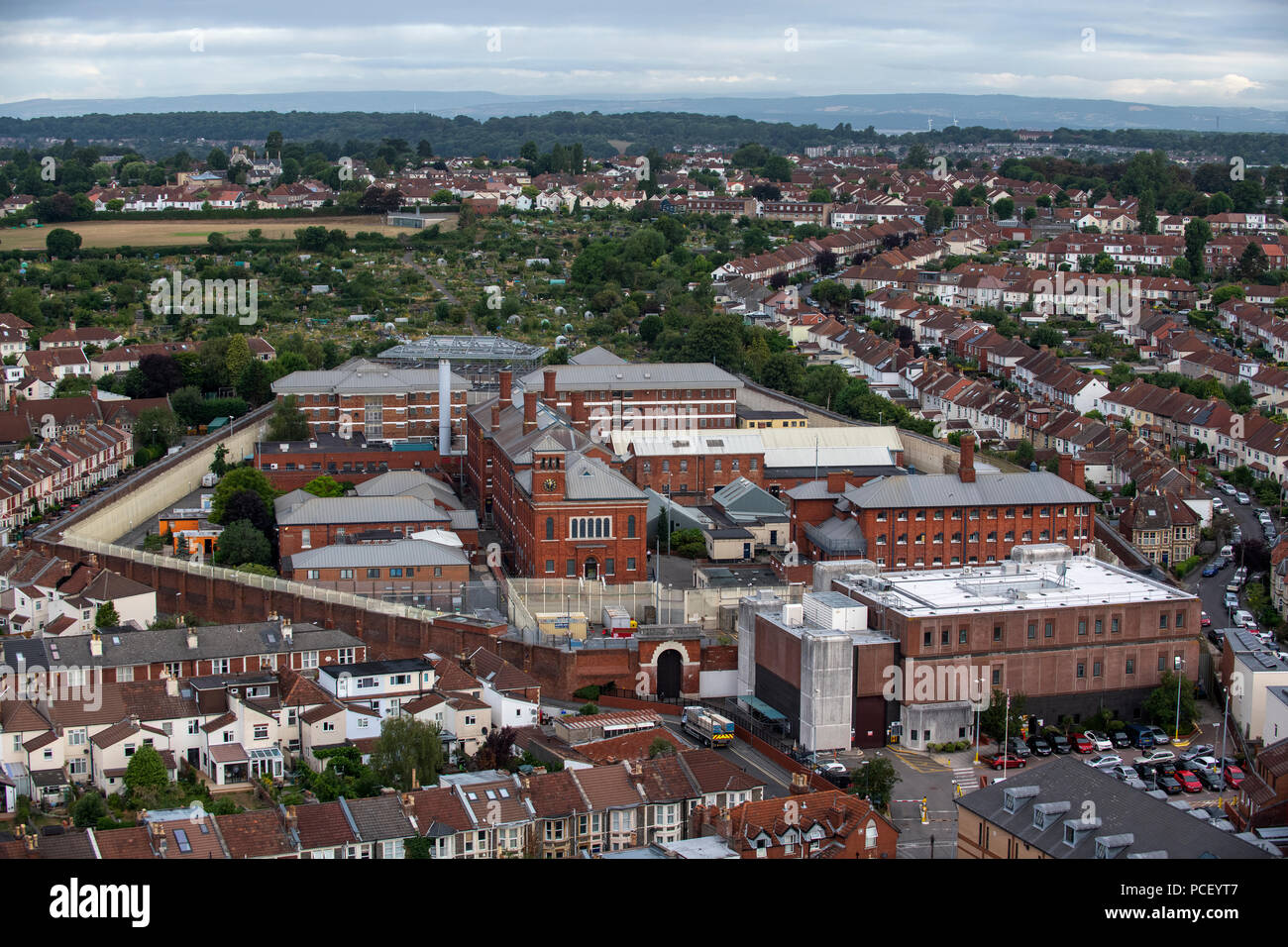 Una veduta aerea di HM prigione Bristol. Una categoria B gli uomini del carcere, situato nell'area Horfield di Bristol. Foto Stock