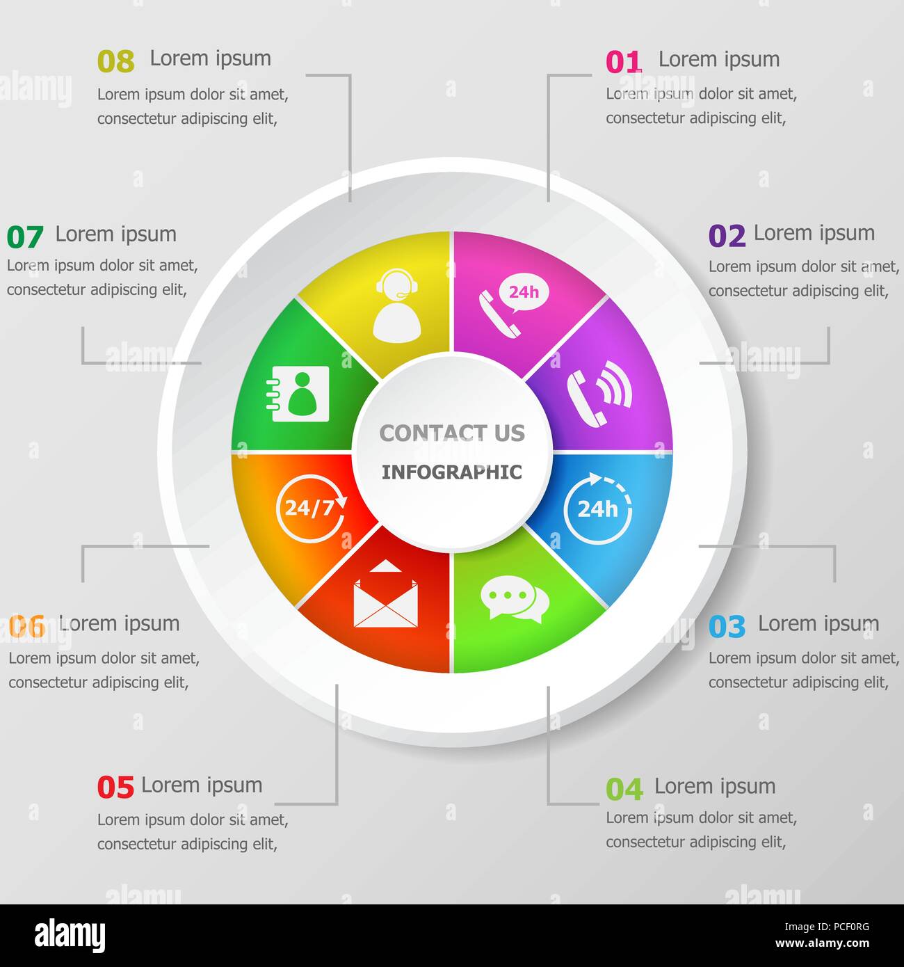 Infografico modello di progettazione con contattaci icone, vettore di stock Illustrazione Vettoriale