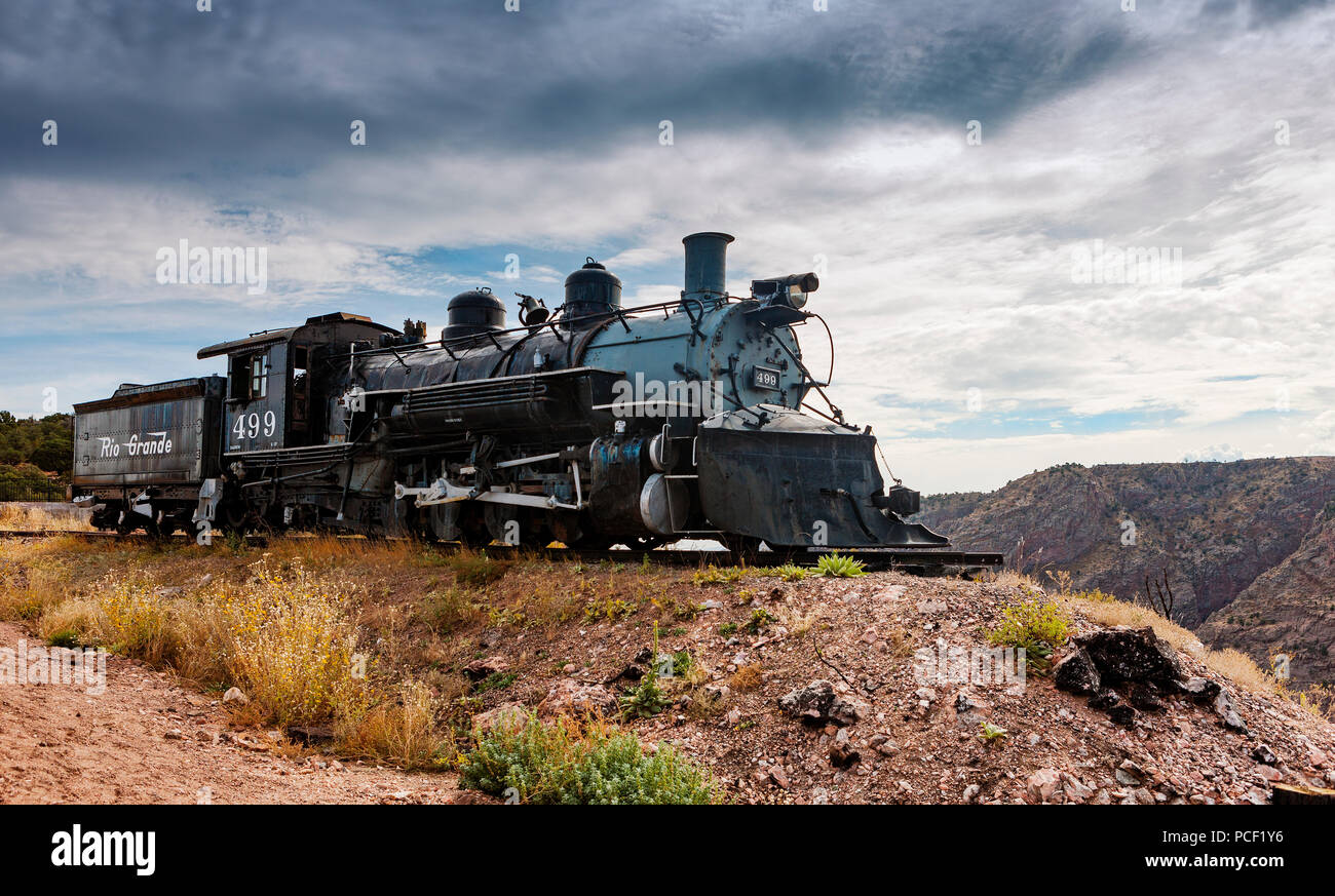 Città di Canon, Colorado, Stati Uniti d'America - 18 Ottobre 2014: questa è la locomotiva è in esposizione presso il Royal Gorge Park vicino alla città di Canon, Colorado, Stati Uniti d'America. Foto Stock