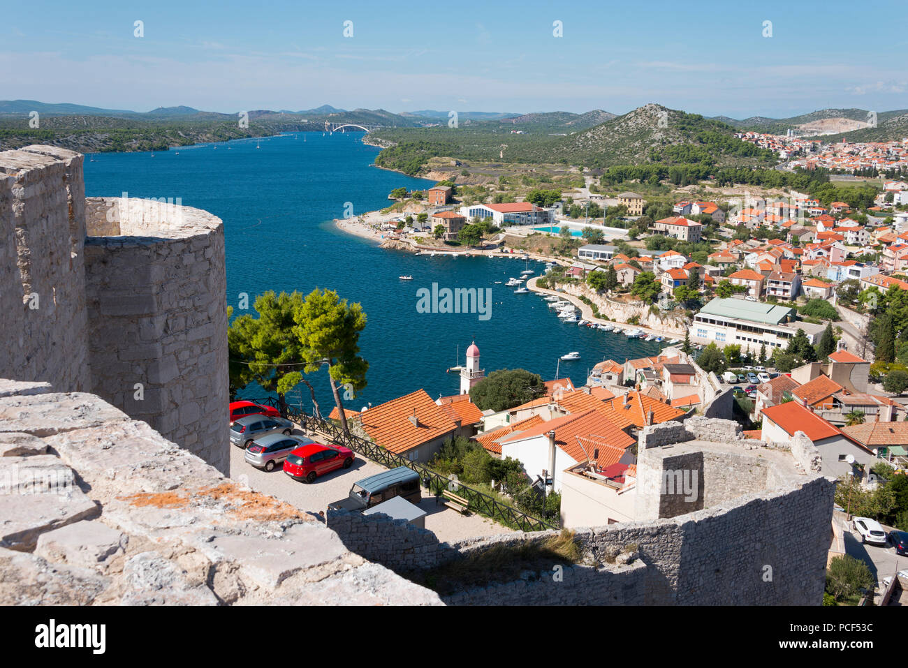 Città e Fortezza di Sveta Ana di Sibenik, Dalmazia, Croazia, Sveti Michele Foto Stock