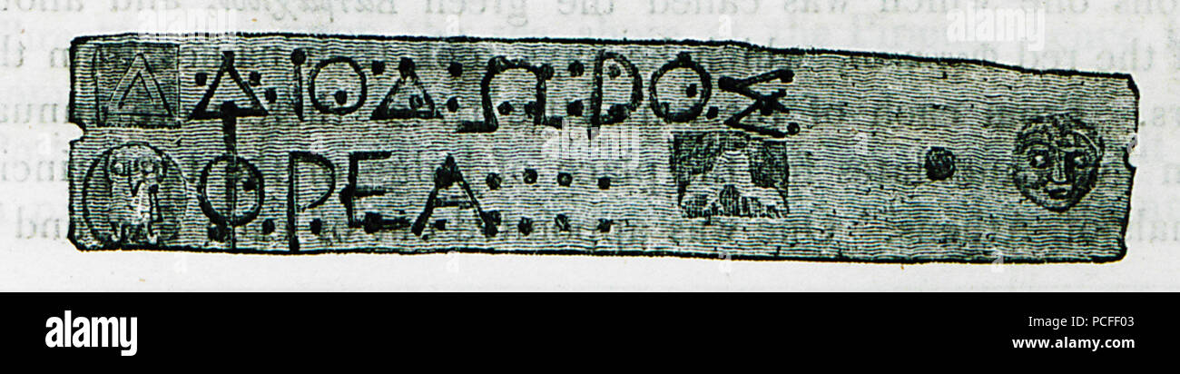 99 lamina di bronzo che illustra che il sepolcro conteneva i resti di un giudice ateniese, denominato Diodoros, del tribunale - Edward Dodwell - 1819 Foto Stock