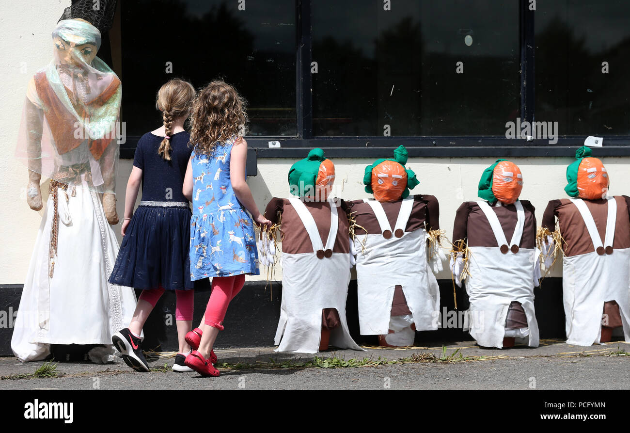 Durrow, Co Laois, Irlanda. Il 2 agosto, 2018. Uno spaventapasseri presentano sul display nel villaggio di Durrow, Co Laois, come parte dell'annuale Festival spaventapasseri che corre fino a questo fine settimana. Credito: Laura Hutton/Alamy Live News Foto Stock