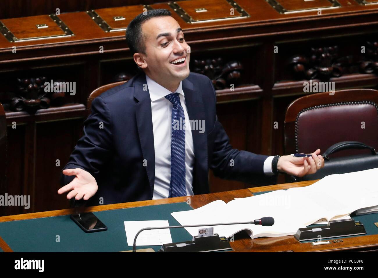 Italia, Roma, 02 Agosto, 2018 : Il ministro del Lavoro e delle Politiche Sociali, lo sviluppo economico e il Vice Premier Luigi Di Maio, in discussione nella Camera dei Deputati Foto © Remo Casilli/Sintesi/Alamy Live News Foto Stock