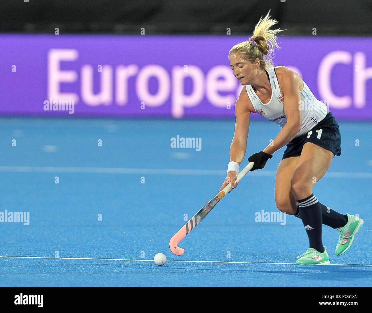 Londra, Regno Unito. Il 2 agosto 2018. Suzy Petty (ITA). Paesi Bassi / Inghilterra. Match 31. Quarti. Womens Hockey World Cup 2018. Lee Valley hockey center. Queen Elizabeth Olympic Park. Stratford. Londra. Regno Unito. 02/08/2018. Credito: Sport In immagini/Alamy Live News Foto Stock