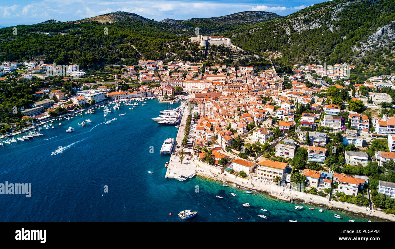 Vista aerea di Hvar, Croazia Foto Stock