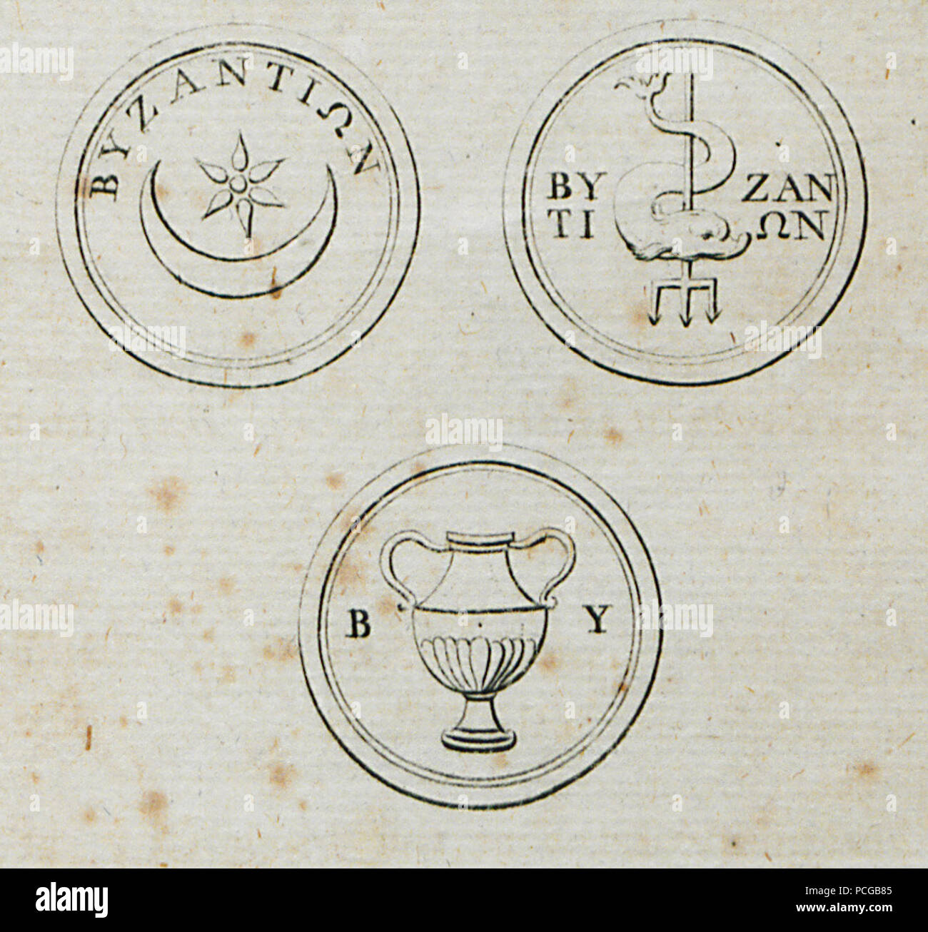138 monete di antica Bisanzio - Gilles Pierre - 1729 Foto Stock