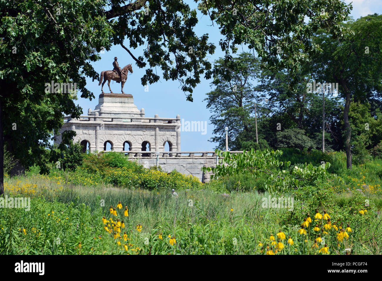 Chicago's 1891 Monumento a Ulisse S concessione da prairie giardini presso il Lincoln Park Zoo natura Boardwalk. Foto Stock