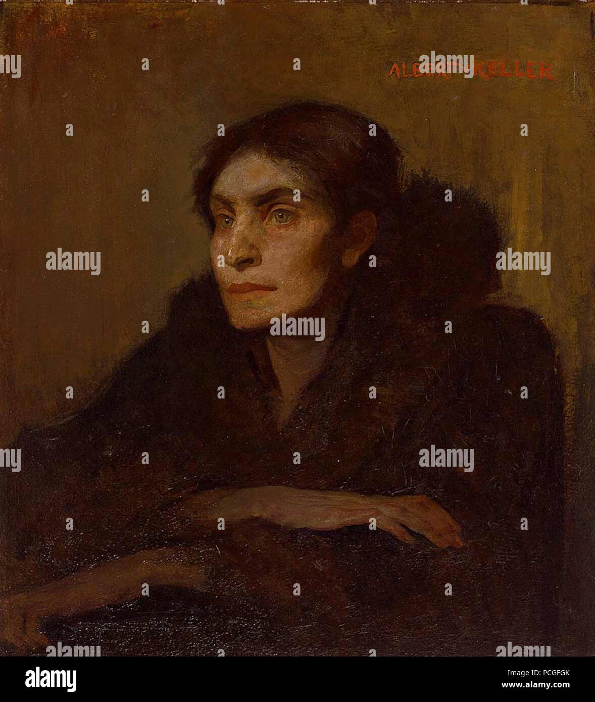 Albert von Keller Porträt einer Frau im Kleid pelzverbrämten. Foto Stock
