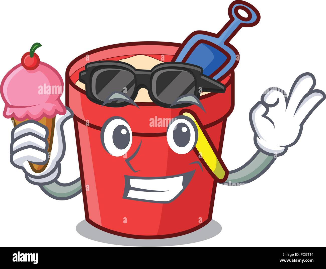 Con gelato di sabbia carattere della benna cartoon Illustrazione Vettoriale