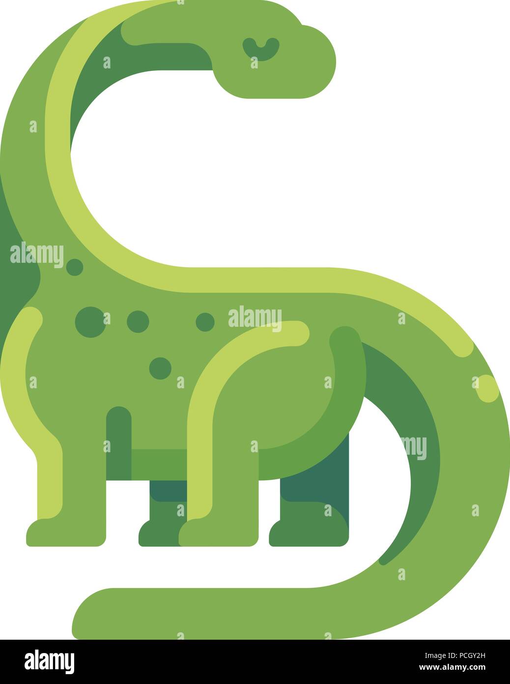 Green diplodocus icona piatta. Lungo collo dinosauro erbivori illustrazione di carattere. Illustrazione Vettoriale
