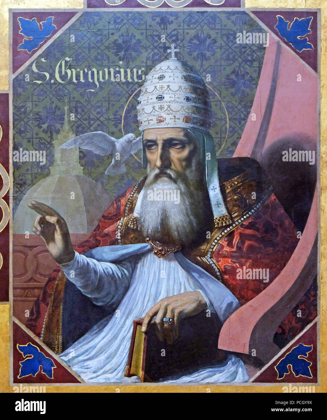 San Gregorio I, affresco del Saint Germain l'Auxerrois chiesa a Parigi, Francia Foto Stock