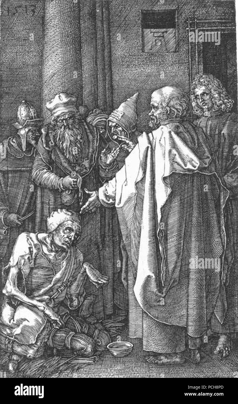 Albrecht Dürer - San Pietro e Giovanni risana lo storpio (n. 16) - Foto Stock