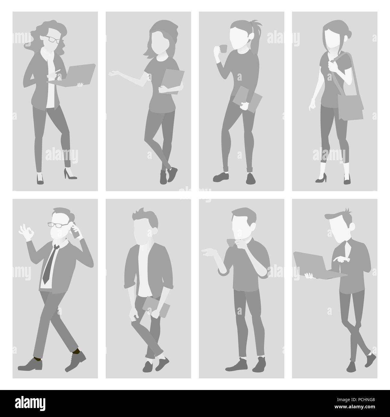 Segnaposto predefinito set di Avatar vettore. Profilo immagine grigio. A piena lunghezza verticale. Uomo Donna foto. Imprenditore, Business donna. Umano foto sul Web. Nessuna immagine. Illustrazione isolato Illustrazione Vettoriale
