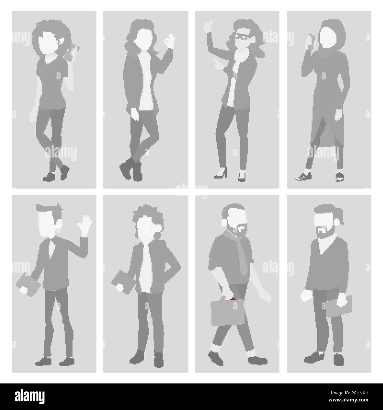 Segnaposto Set Avatar vettore. Profilo immagine grigio. A piena lunghezza verticale. Uomo Donna faccia foto. Imprenditore, Business donna. Umano foto sul Web. Icona di default. Illustrazione Illustrazione Vettoriale