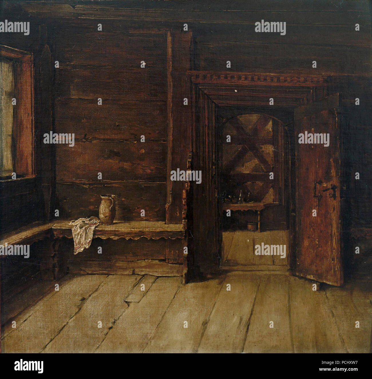 Albert Schröder Blick in spätgotisches Holzhaus. Foto Stock