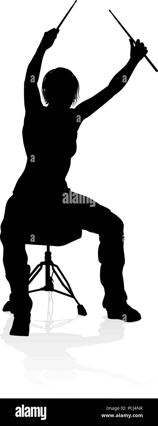 Musicista batterista Silhouette Illustrazione Vettoriale