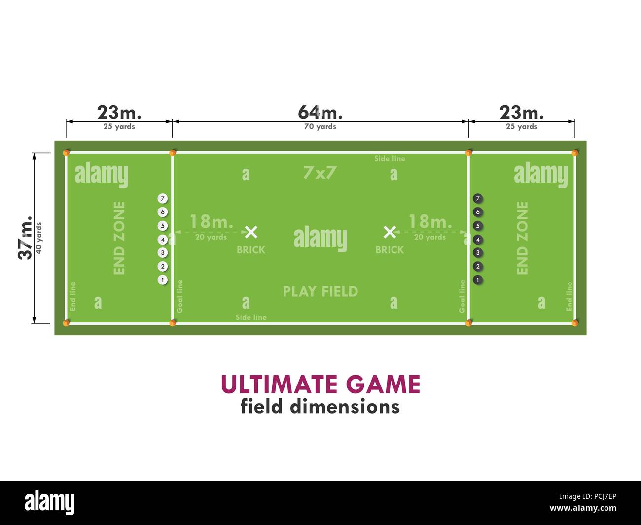 Le dimensioni del campo per il gioco con un flying disc. Gioco Ultimate. EPS vettoriali 10 Illustrazione Vettoriale