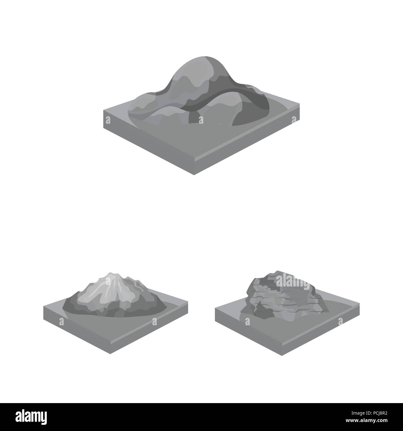 Montagne, massicce icone monocromatiche in set di raccolta per il design. La superficie della terra vettore simbolo isometrica stock illustrazione. Illustrazione Vettoriale Montagne, massicce icone monocromatiche in set di raccolta per il design. La superficie della terra vettore simbolo isometrica stock illustrazione. Illustrazione Vettoriale