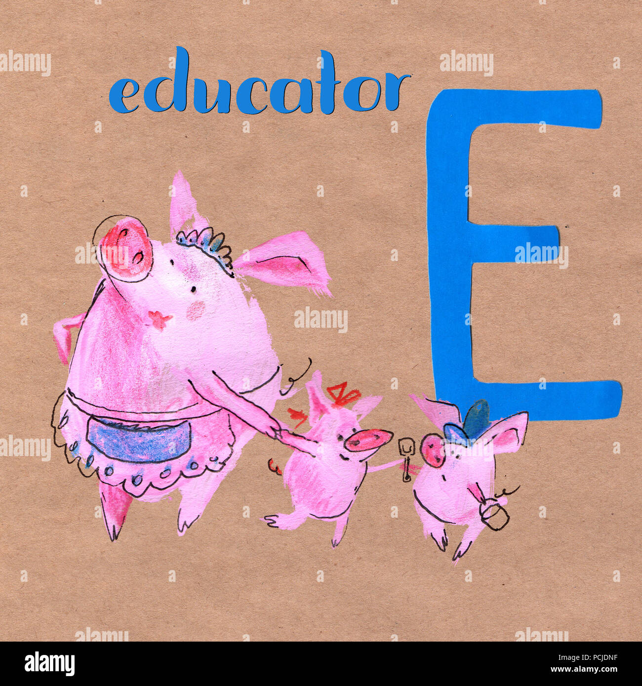 Alfabeto per bambini con maiale. Lettera D. Educatorcraft telefono Foto Stock