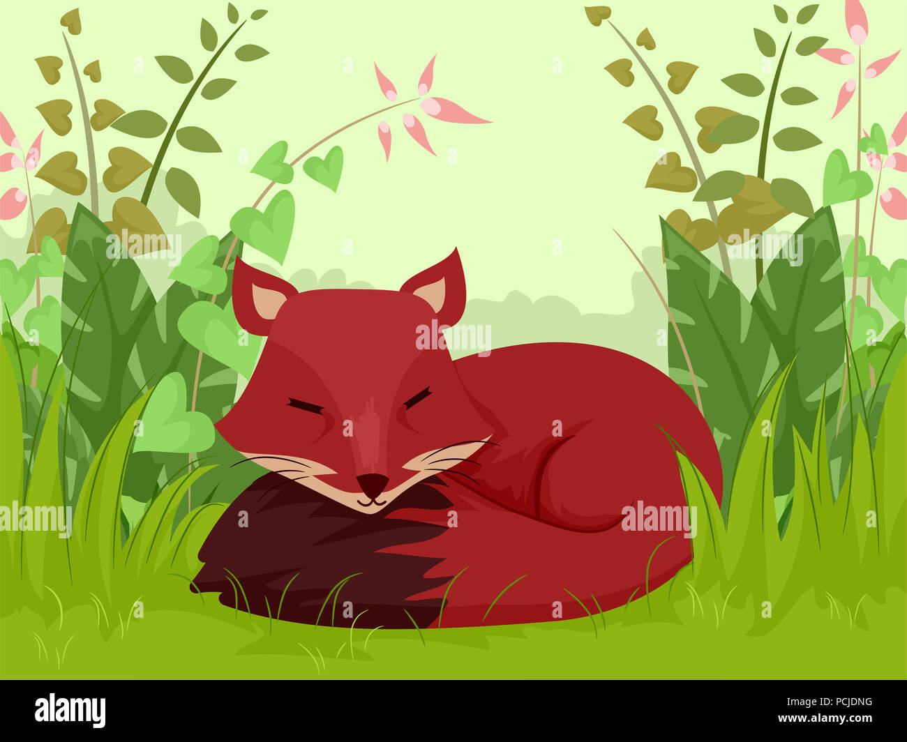 Illustrazione di una volpe rossa dormendo nel campo Foto Stock
