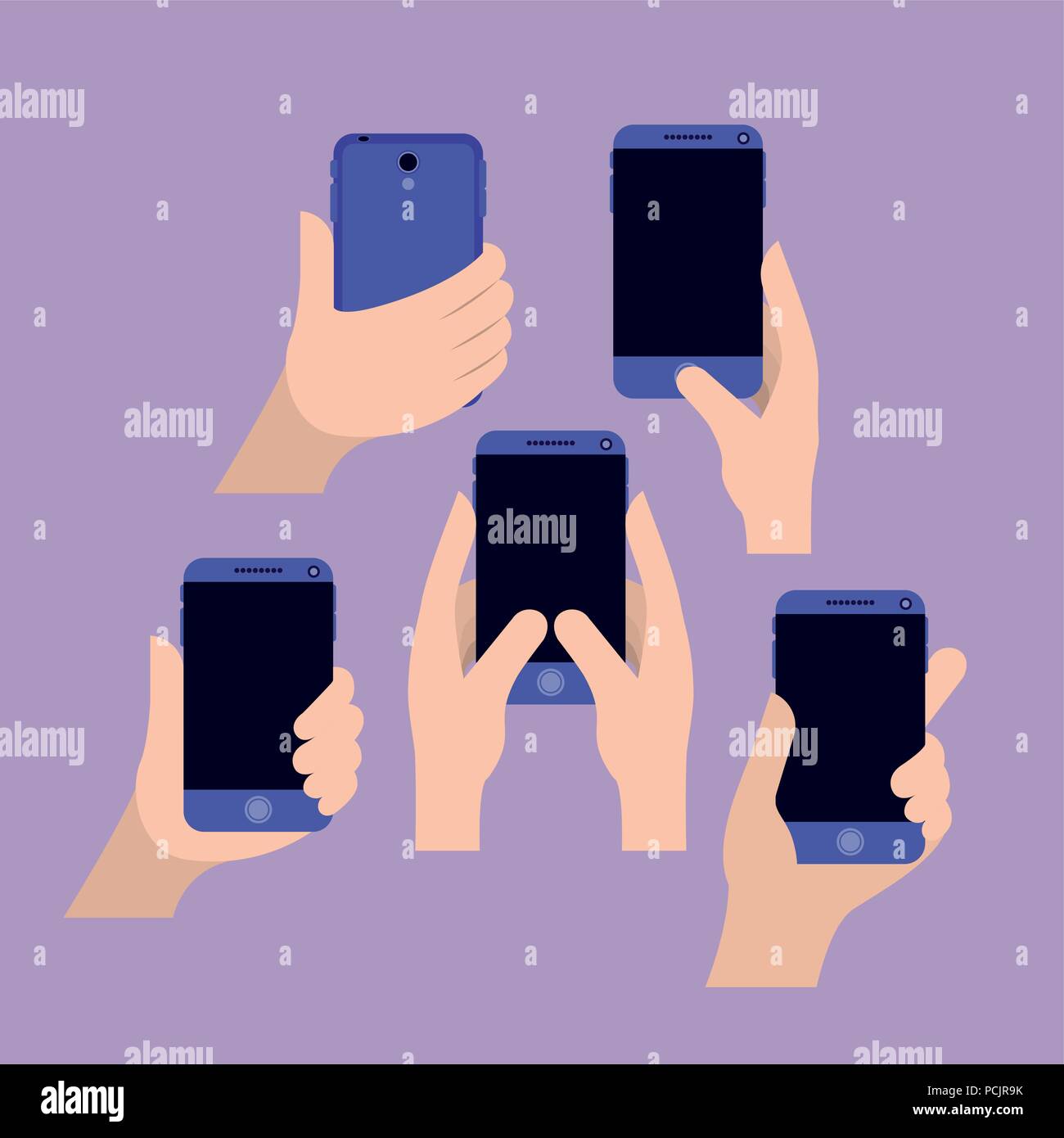 Gruppo di mani utilizza lo smartphone Illustrazione Vettoriale