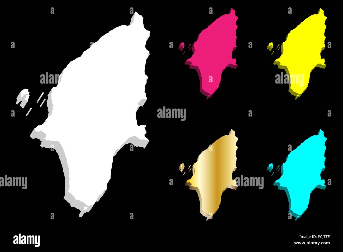 Mappa 3D di Rodi (isola della Grecia) - bianco, giallo, viola, blu e oro - illustrazione vettoriale Illustrazione Vettoriale