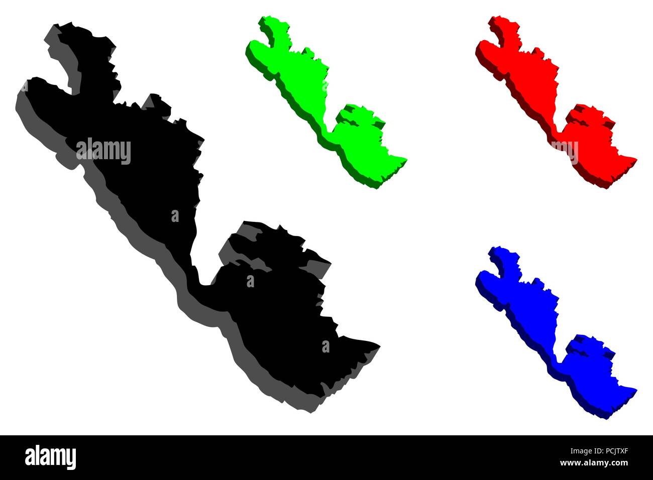 Mappa 3D di Ithaca (isola della Grecia, Itaca o ITACA) - nero, rosso, blu e verde - illustrazione vettoriale Illustrazione Vettoriale