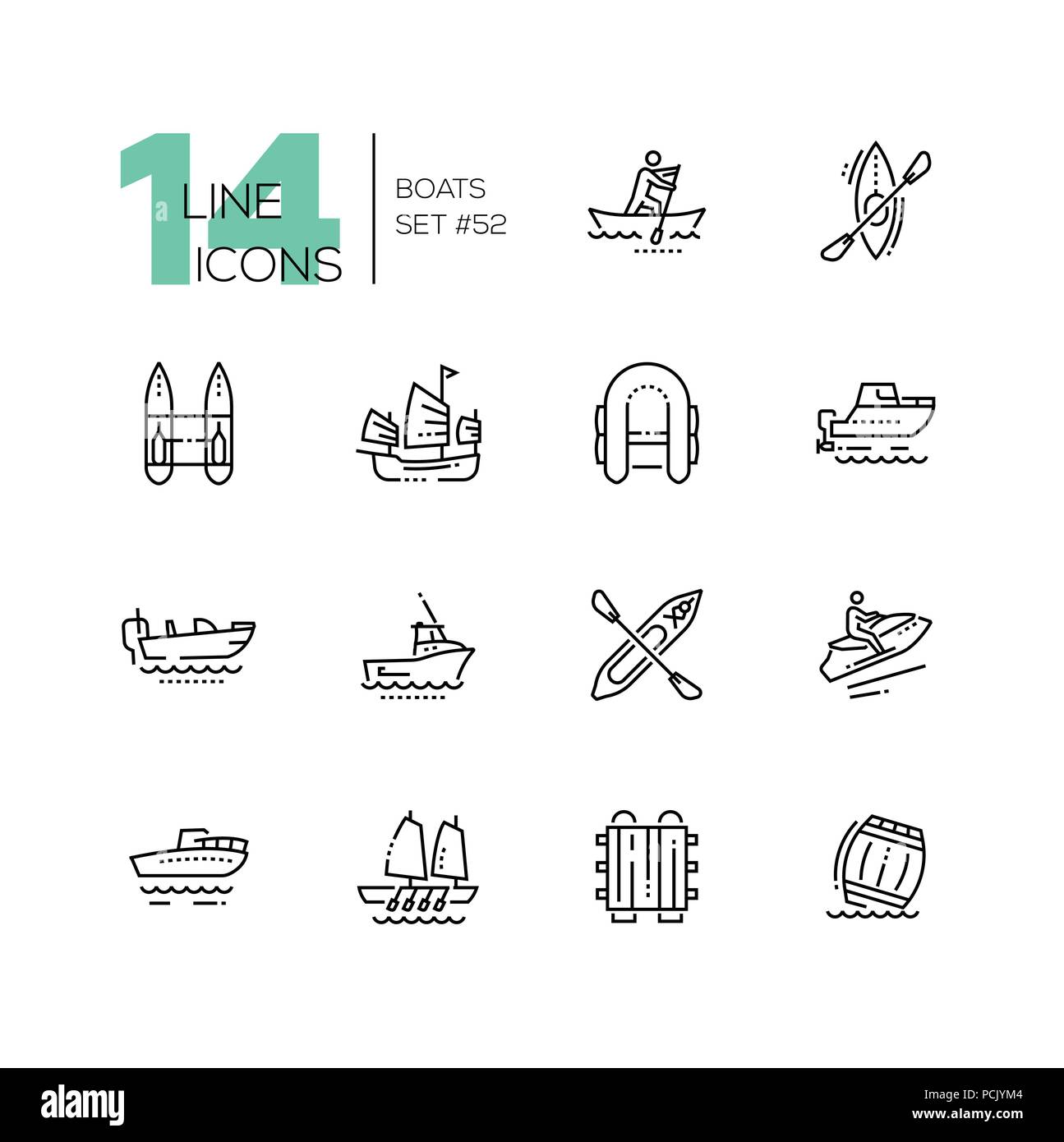Barche - moderna linea sottile design set di icone Illustrazione Vettoriale