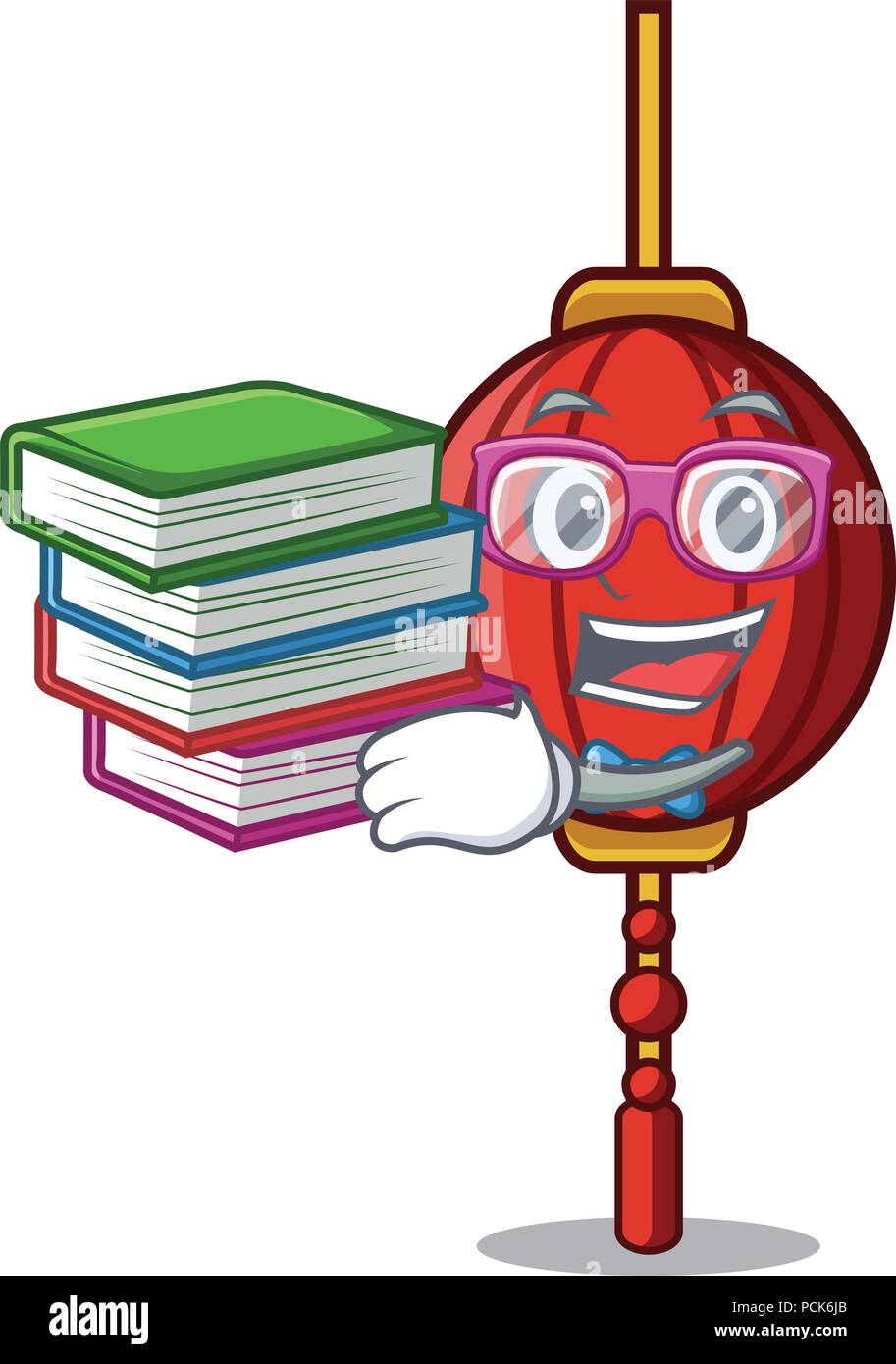 Studente con libro lanterna cinese mascotte cartoon Illustrazione Vettoriale