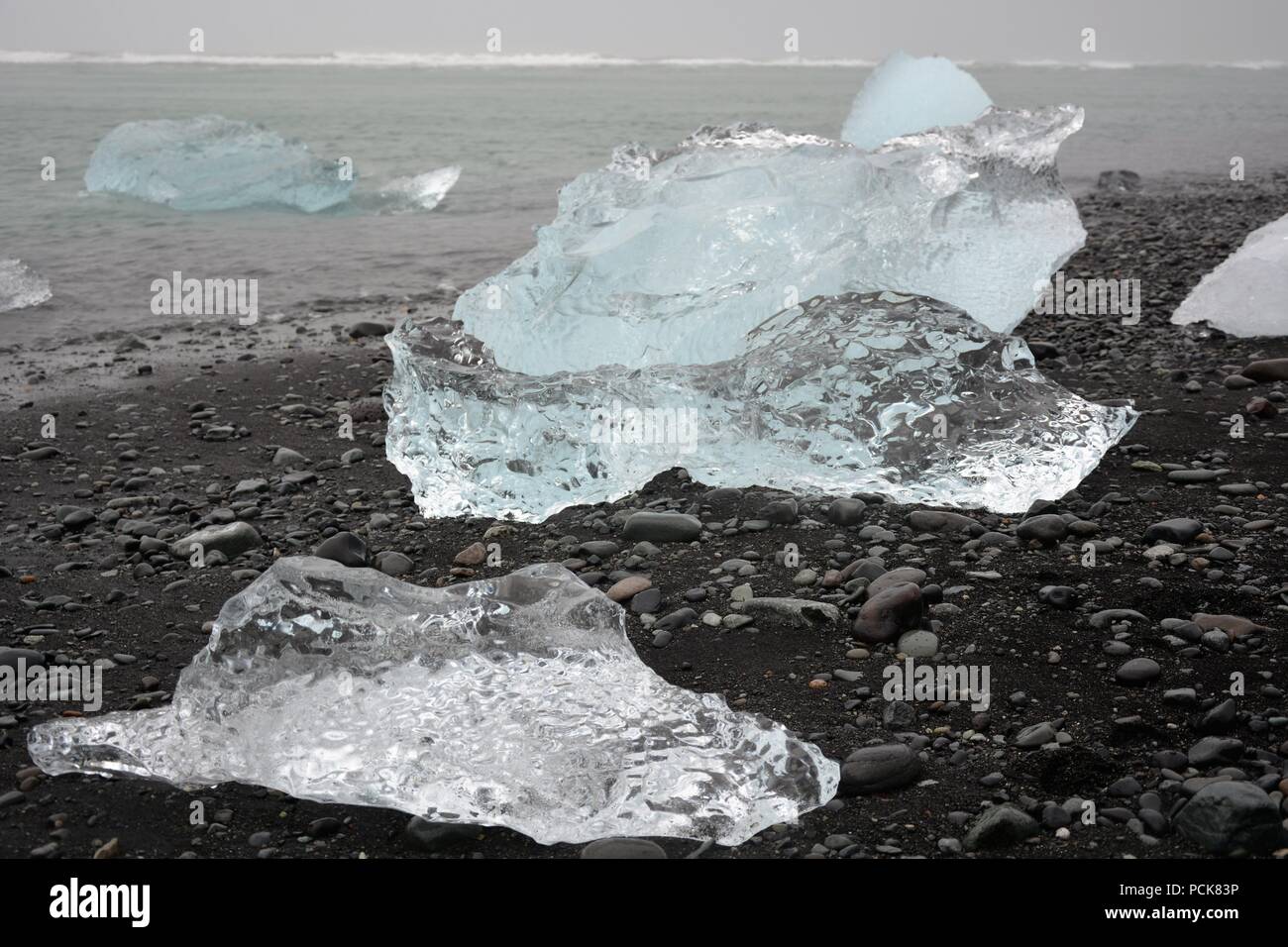 Spiaggia di diamante in Jokulsarlon ghiacciaio Islanda sud Foto Stock