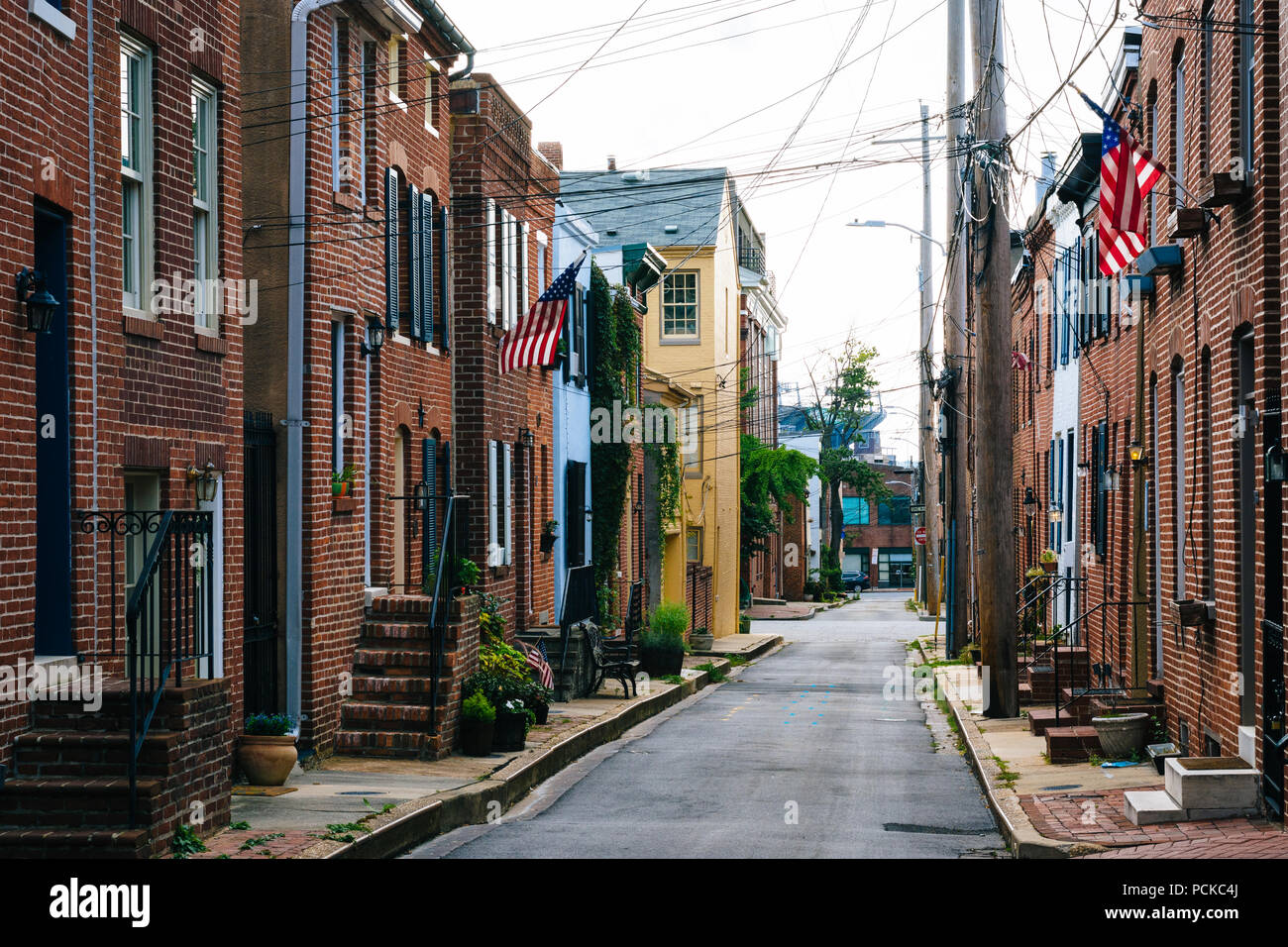 Churchill Street in Federal Hill, Baltimore, Maryland Foto Stock