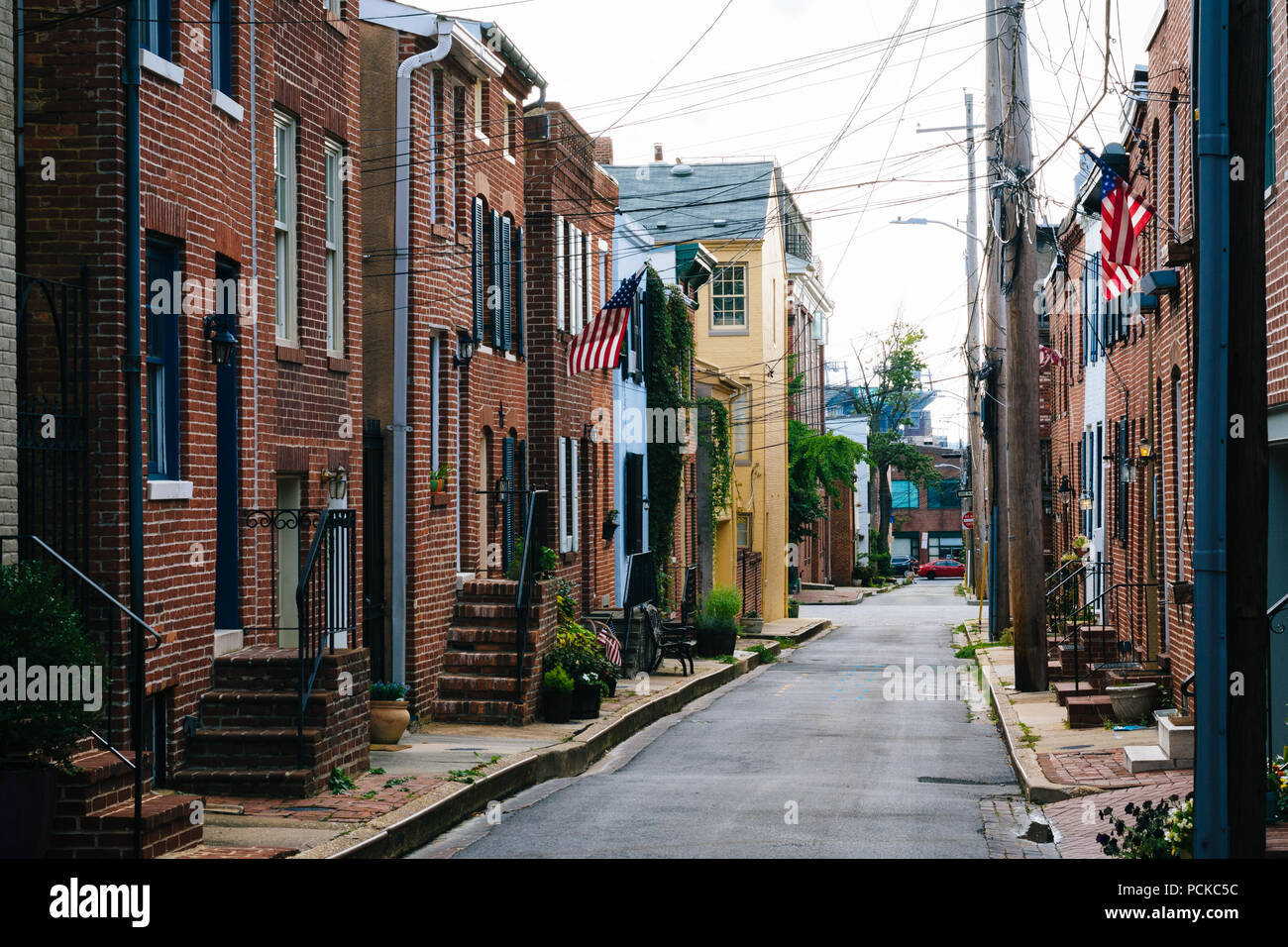 Churchill Street in Federal Hill, Baltimore, Maryland Foto Stock