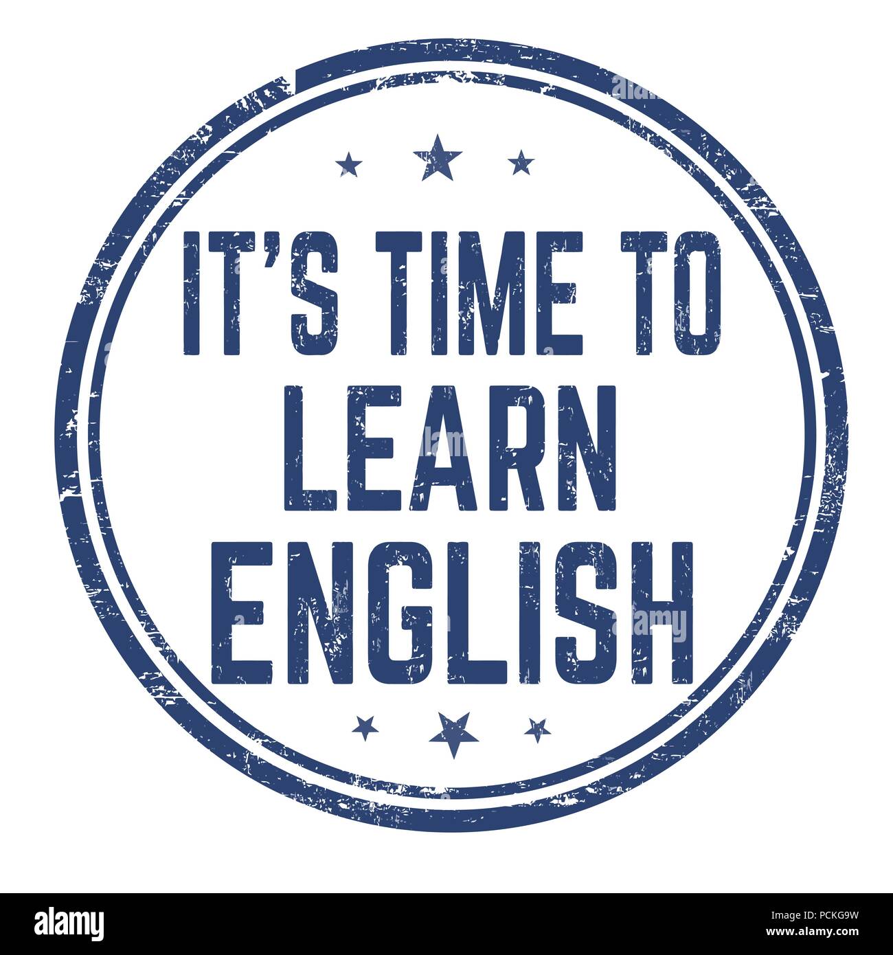 È il momento di imparare l'inglese segno o timbro su sfondo bianco, illustrazione vettoriale Illustrazione Vettoriale