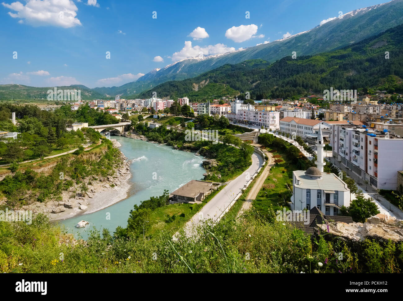 Përmet, permet, Vjosa River, Vjosa Valley, Argirocastro, Gjirokastër, Albania Foto Stock
