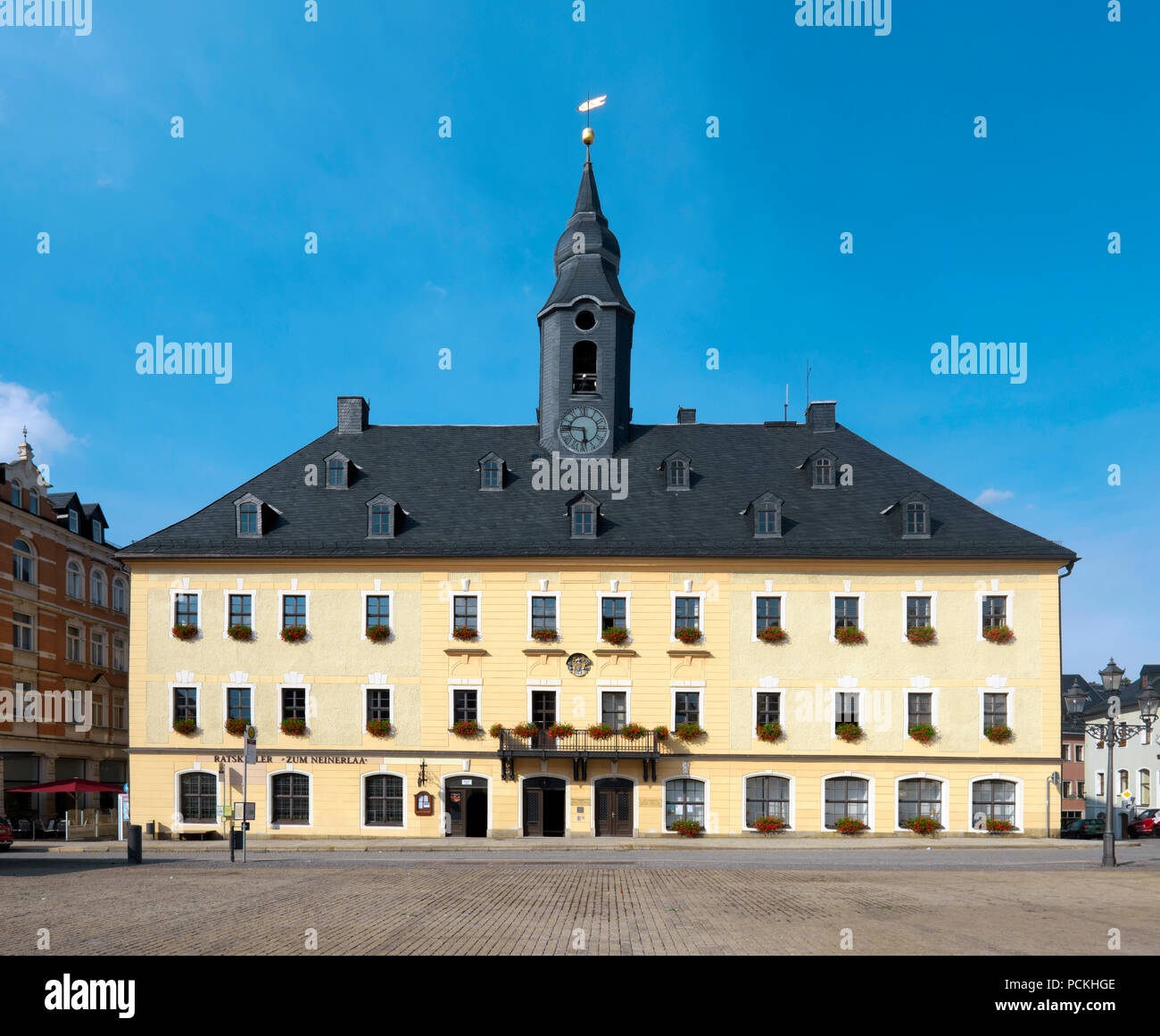 Il Municipio, la piazza del mercato, Annaberg-Buchholz, Monti Metalliferi, Bassa Sassonia, Germania Foto Stock