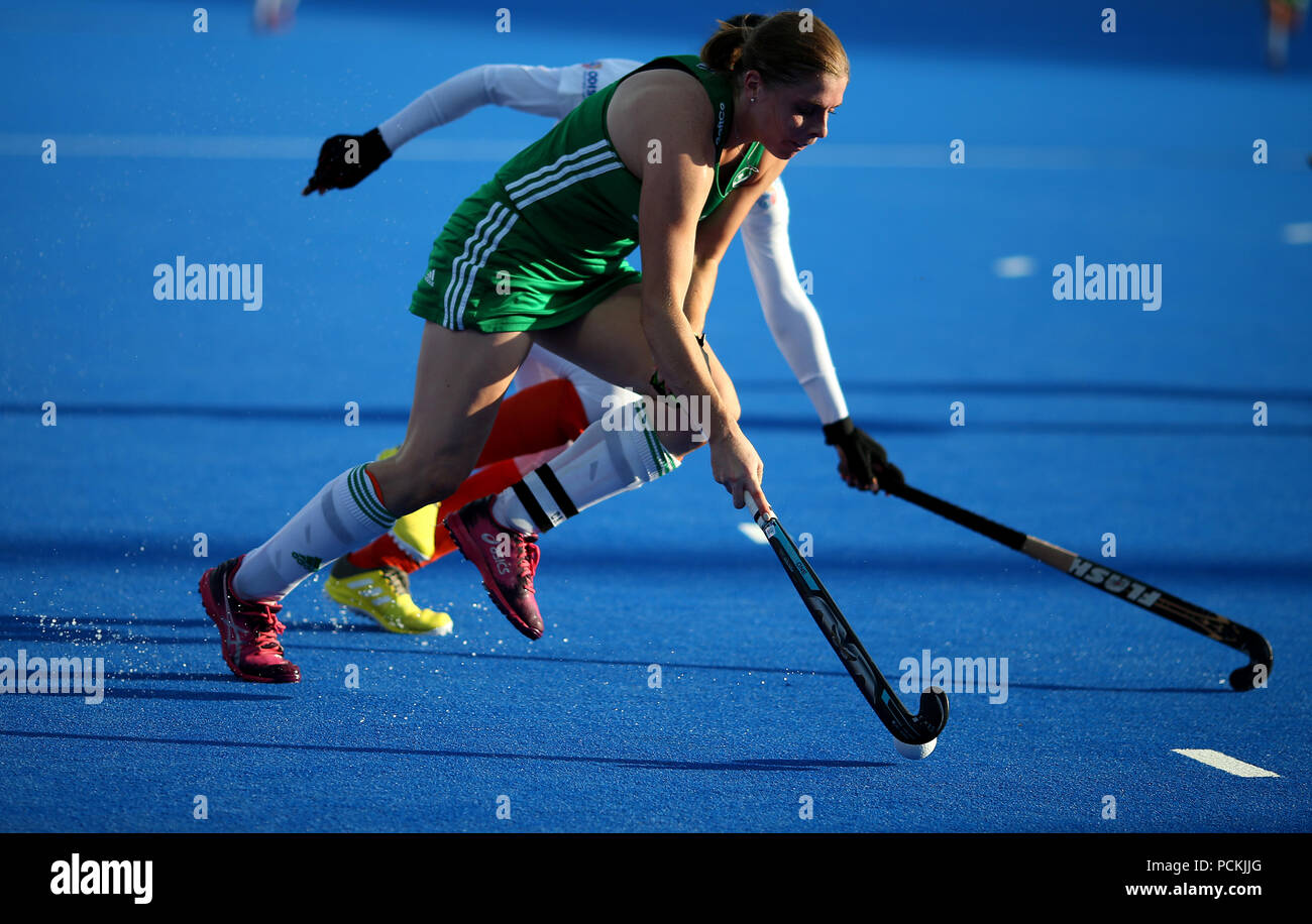 L'Irlanda è Kathryn Mullen in azione durante il trimestre finale al Lee Valley Hockey e Tennis Centre di Londra. PRESS ASSOCIATION Foto, Immagine Data: giovedì 2 agosto 2018. Foto di credito dovrebbe leggere: Steven Paston/PA FILO Foto Stock