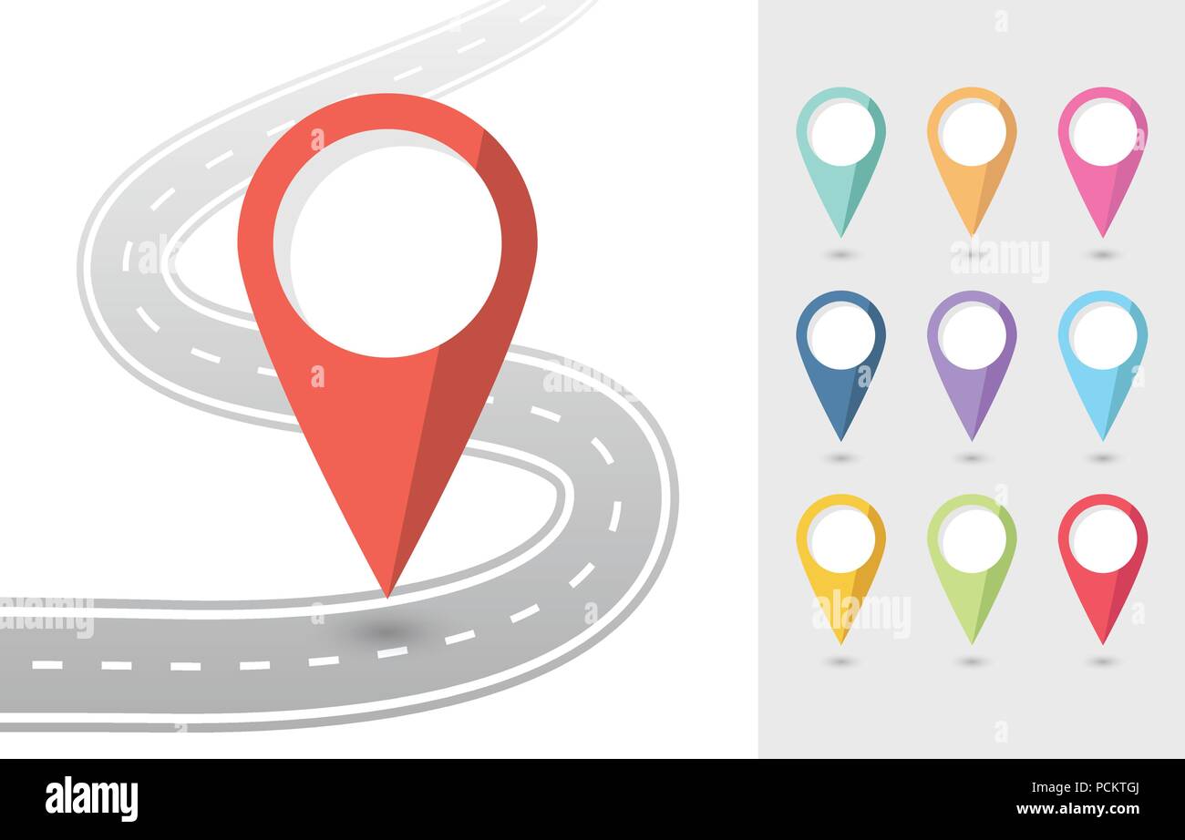 Set di Pin puntatori icone piatta con il trasporto su strada. EPS vettoriali 10 Illustrazione Vettoriale Set di Pin puntatori icone piatta con il trasporto su strada. EPS vettoriali 10 Illustrazione Vettoriale