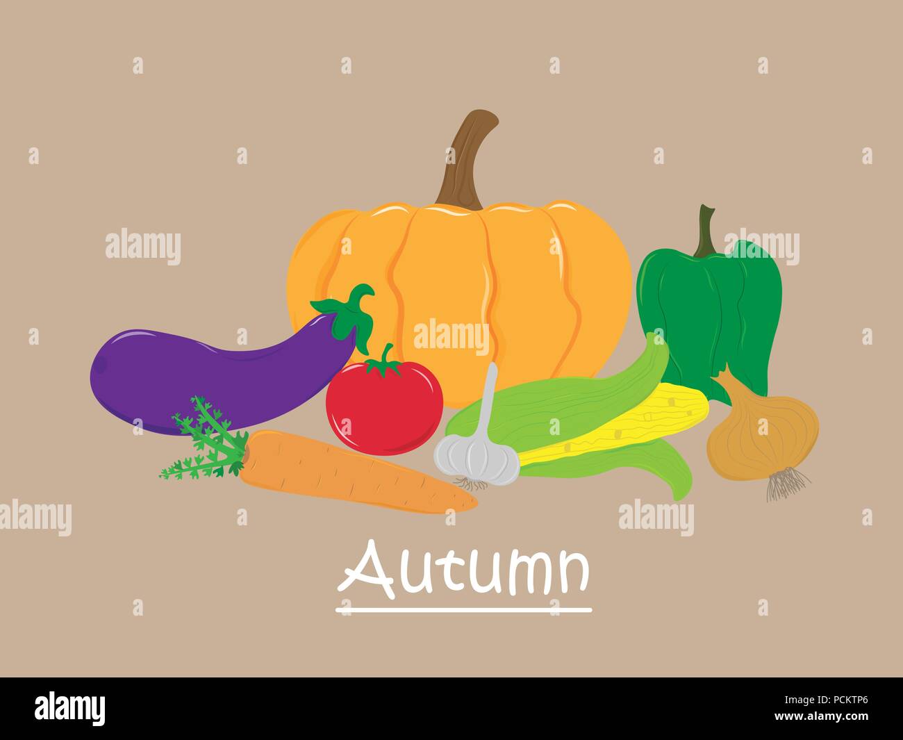 Scheda calendario autunno ortaggi. Per un buon raccolto. La Giornata del ringraziamento. Cibo vegetariano. EPS vettoriali 10 Illustrazione Vettoriale