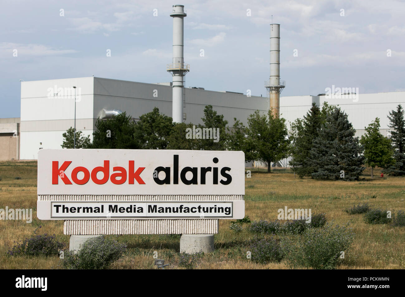 Un segno del logo al di fuori di una struttura occupata da Kodak Alaris in Windsor, Colorado, il 21 luglio 2018. Foto Stock
