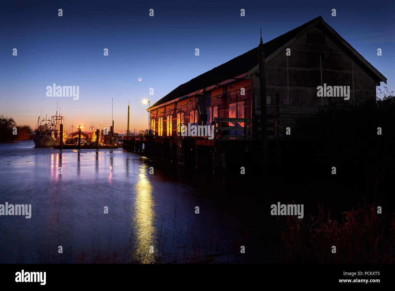 Scotch Pond Net Shed, Steveston, Canada. La storica net capannone a Garry punto, Steveston. Richmond, BC. Foto Stock