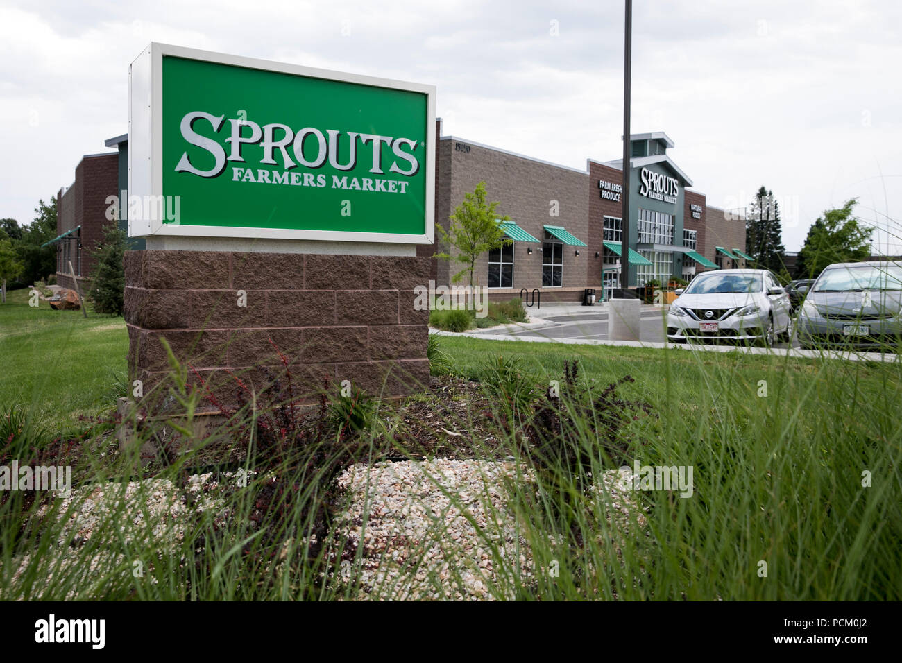 Un logo segno esterno di germogli Farmers Market retail drogheria in Arvada, Colorado, il 22 luglio 2018. Foto Stock