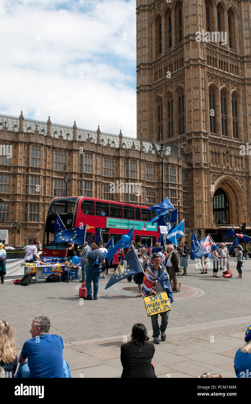 Anti-Brexit manifestanti fuori del Parlamento a Londra Foto Stock