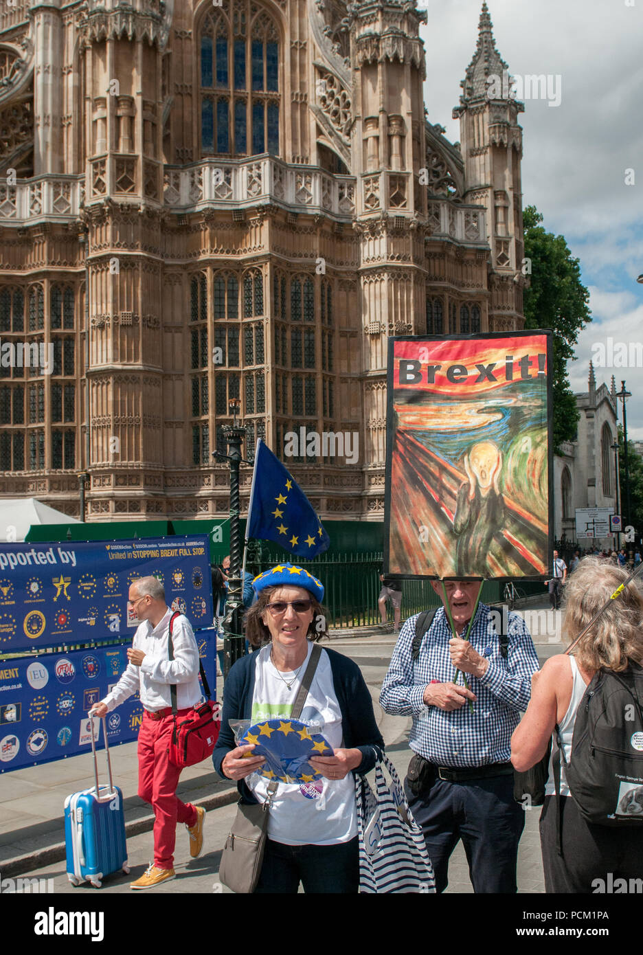 Anti-Brexit manifestanti fuori del Parlamento a Londra Foto Stock