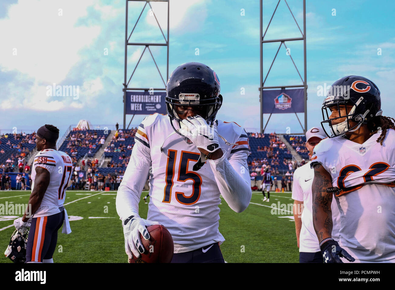 Agosto 2nd, 2018: Porta #15 Giosuè Bellamy durante la Chicago Bears vs Baltimore Ravens presso il Tom Benson Hall of Fame Stadium di Canton, Ohio. Jason Pohuski/CSM Foto Stock