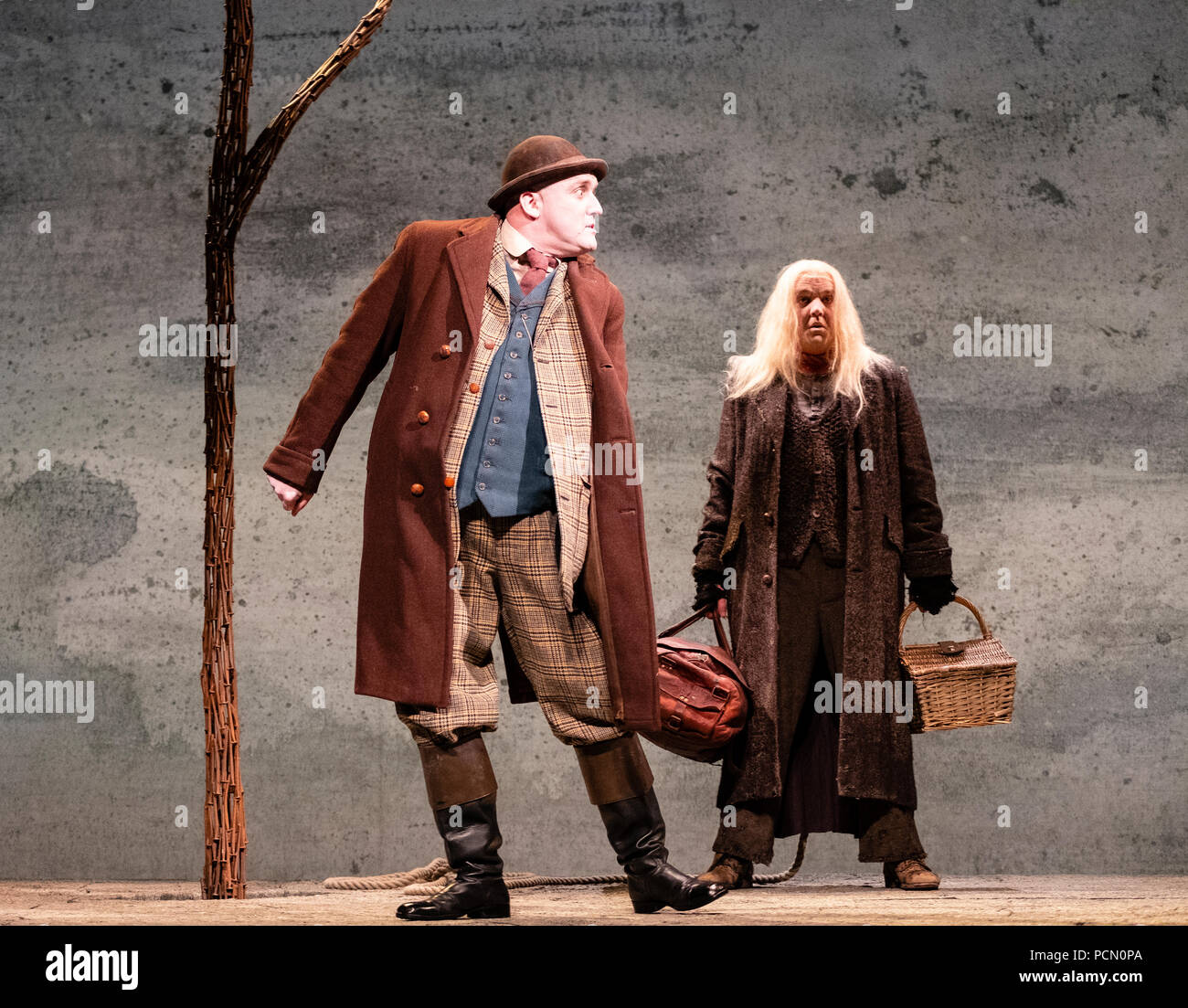 Edimburgo, Scozia, Regno Unito; 3 Agosto, 2018. Waiting For Godot gioco da Samuel Beckett al Lyceum Theatre a Edinburgh International Festival. Eseguite dai druidi Theatre Company e diretta da Gary Hynes. Starring attori irlandesi; Garrett lombardo, Aaron Monaghan, Rory Nolan, Marty Rea. Credito: Iain Masterton/Alamy Live News Foto Stock