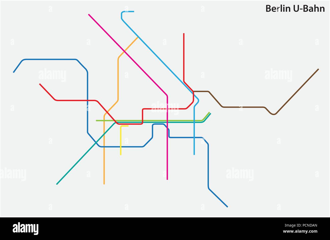 Metropolitana colorata mappa vettoriale di Berlino, Germania. Illustrazione Vettoriale